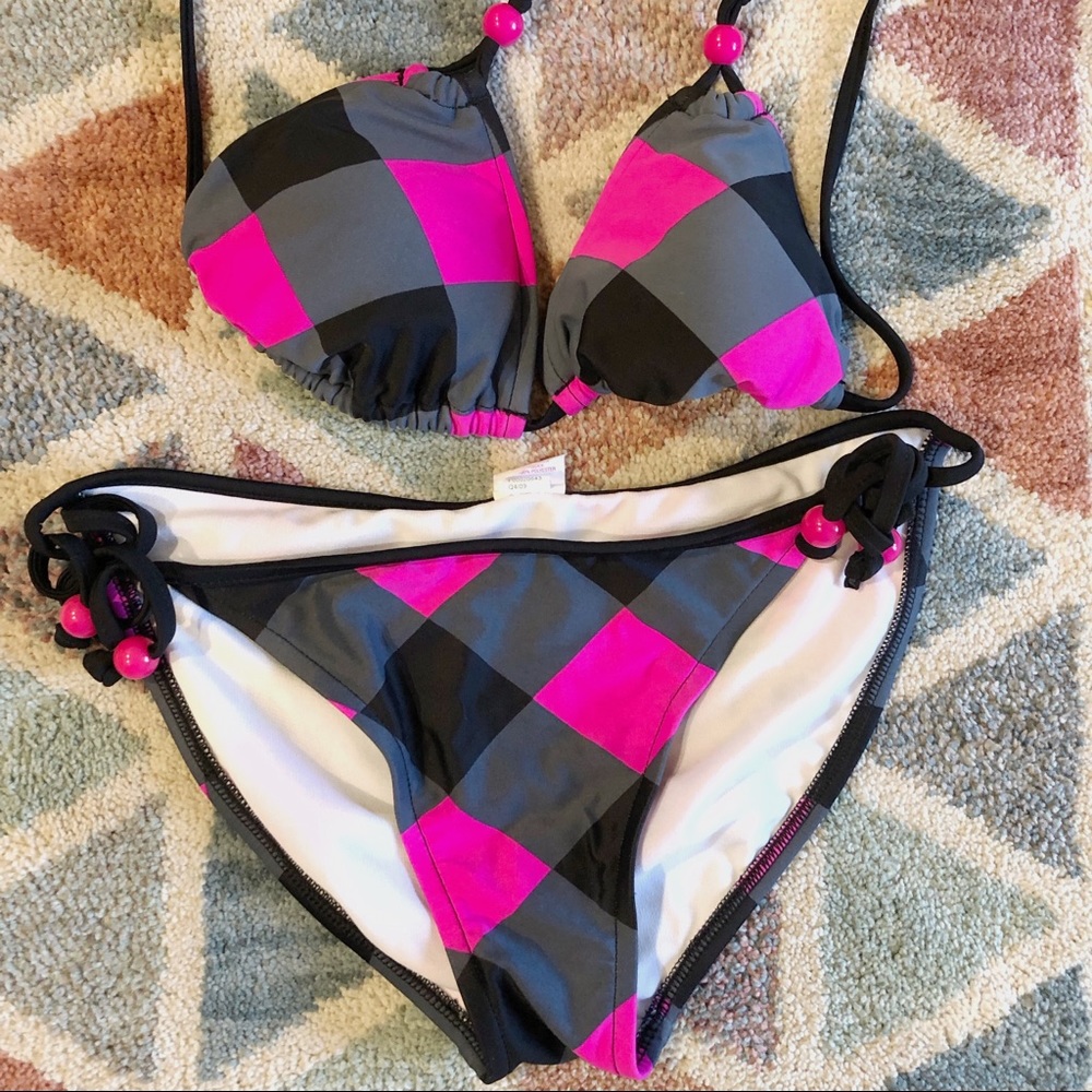 **3/$12** Bikini pink/black/gray
